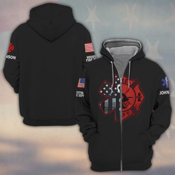 Custom Name & Department Stars & Shield First Responders #DQH0441 - Zip Hoodie