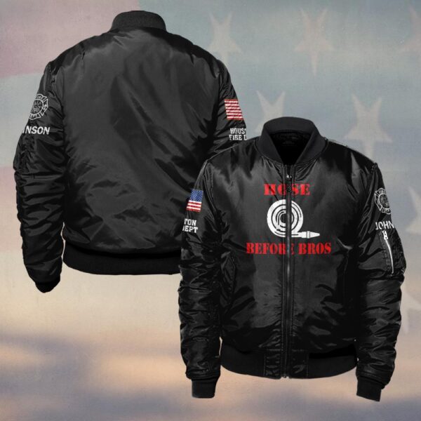 Custom Name & Fire Department Hose Before Bros Firefighter #DQH0442 - Bomber Jacket