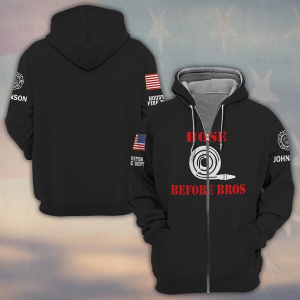 Custom Name & Fire Department Hose Before Bros Firefighter #DQH0442 - Zip Hoodie
