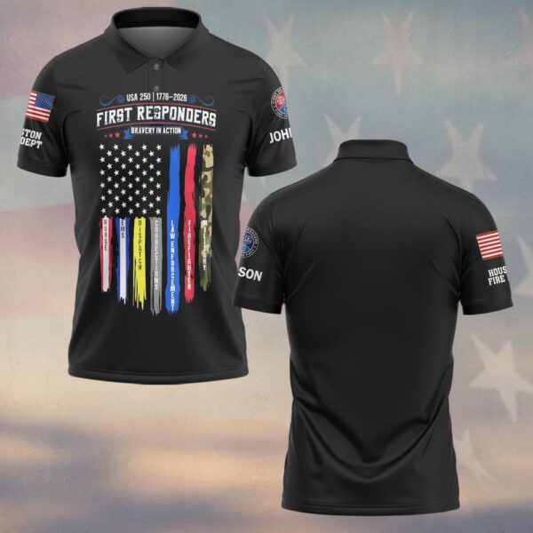 Custom Name & Department USA 250 First Responders Bavery In Action #DQH0444 - Polo