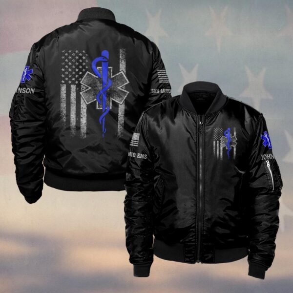 Custom Name & Department Star Of Life Medic Flag First Responders #DQH0449 - Bomber Jacket
