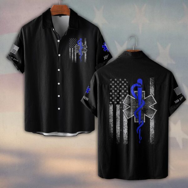 Custom Name & Department Star Of Life Medic Flag First Responders #DQH0449 - Short Sleeve Button Shirt