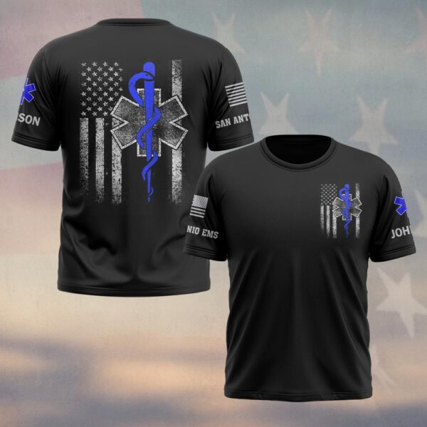 Custom Name & Department Star Of Life Medic Flag First Responders #DQH0449 - T-shirt