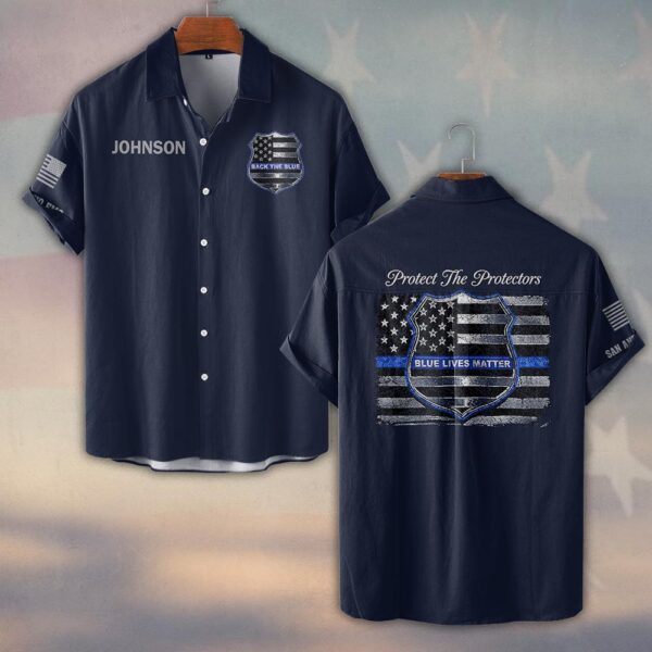 Custom Name & Department Blue Lives Matter First Responders #DQH0450 - Short Sleeve Button Shirt