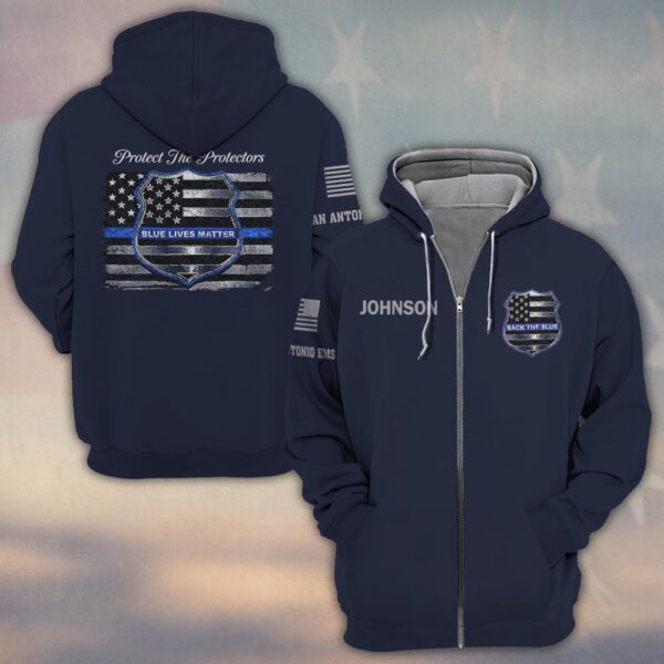 Custom Name & Department Blue Lives Matter First Responders #DQH0450 - Zip Hoodie