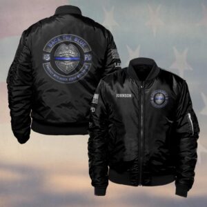 Custom Name & Department Back The Blue Protect With Honor First Responders #DQH0451 - Bomber Jacket