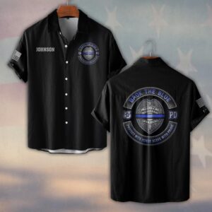 Custom Name & Department Back The Blue Protect With Honor First Responders #DQH0451 - Short Sleeve Button Shirt