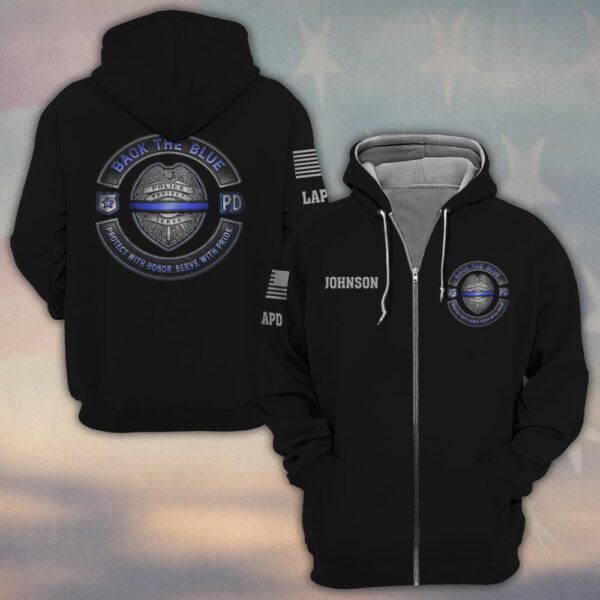 Custom Name & Department Back The Blue Protect With Honor First Responders #DQH0451 - Zip Hoodie