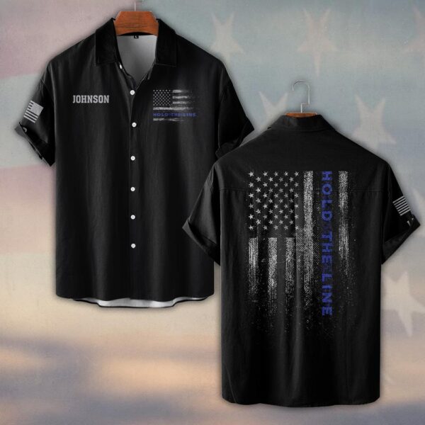 Custom Name & Department Hold The Thin Blue Line First Responders #DQH0452 - Short Sleeve Button Shirt