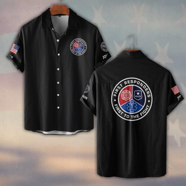 Custom Name & Department First Responders First To The Fight #DQH0466 - Short Sleeve Button Shirt