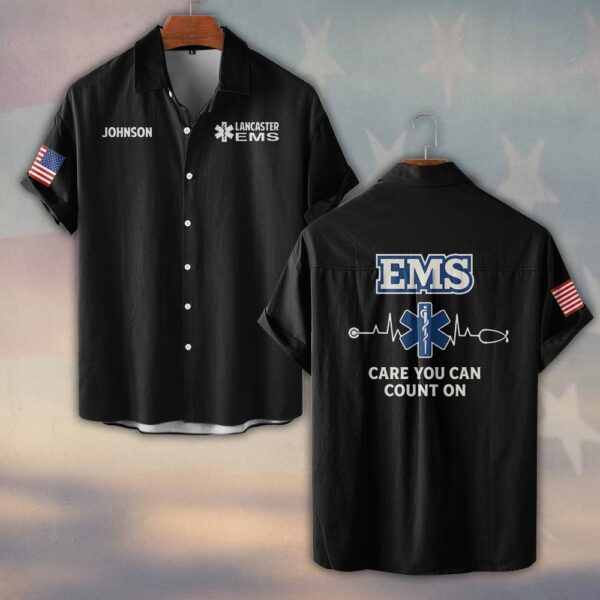 Custom Name & Department EMS Care You Can Count On First Responders #DQH0468 - Short Sleeve Button Shirt