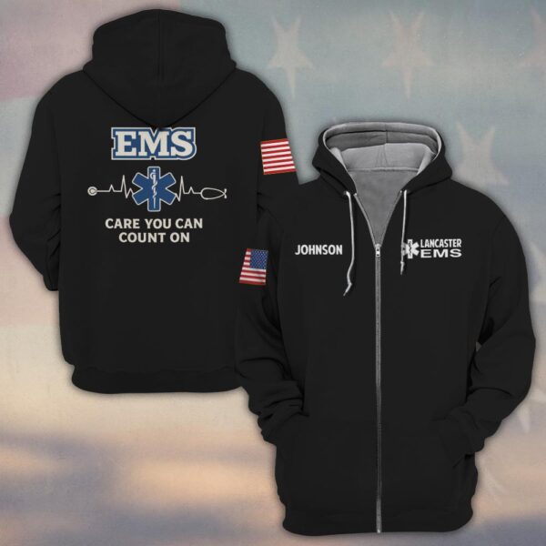 Custom Name & Department EMS Care You Can Count On First Responders #DQH0468 - Zip Hoodie