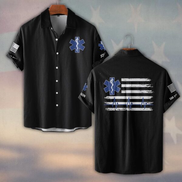 Custom Name & Department EMS Duty Pulse First Responders #DQH0471 - Short Sleeve Button Shirt