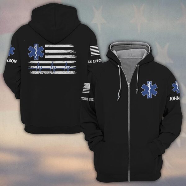 Custom Name & Department EMS Duty Pulse First Responders #DQH0471 - Zip Hoodie