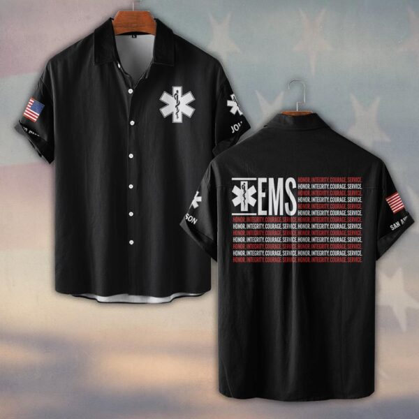 Custom Name & Department EMS Honor Integrity Courage First Responders #DQH0472 - Short Sleeve Button Shirt