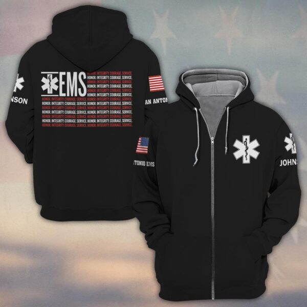 Custom Name & Department EMS Honor Integrity Courage First Responders #DQH0472 - Zip Hoodie