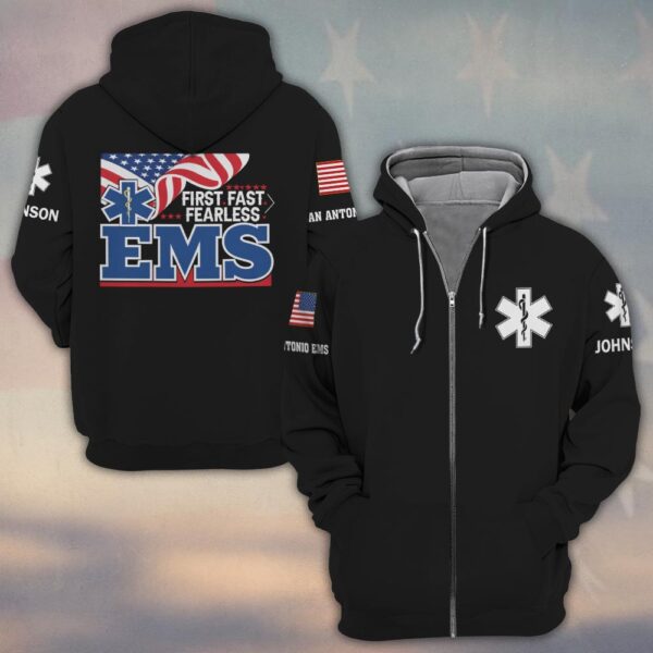 Custom Name & Department EMS First Fast & Fearless First Responders #DQH0473 - Zip Hoodie