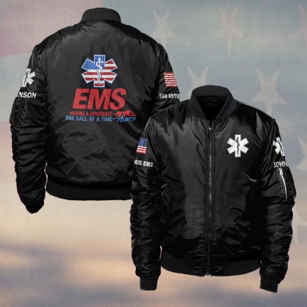 Custom Name & Department EMS One Call At A Time #DQH0474 - Bomber Jacket