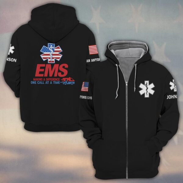 Custom Name & Department EMS One Call At A Time #DQH0474 - Zip Hoodie