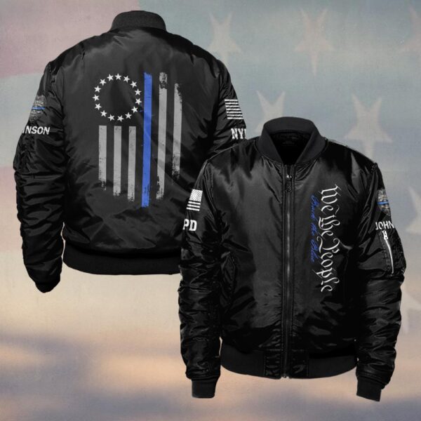Custom Name & Station We The People Thin Blue Line Police #DQH0476 - Bomber Jacket