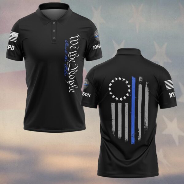 Custom Name & Station We The People Thin Blue Line Police #DQH0476 - Polo