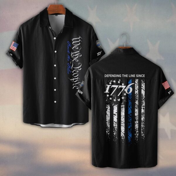 Custom Name & Department Defending The Line Since 1776 Law Enforcement #DQH0481 - Short Sleeve Button Shirt