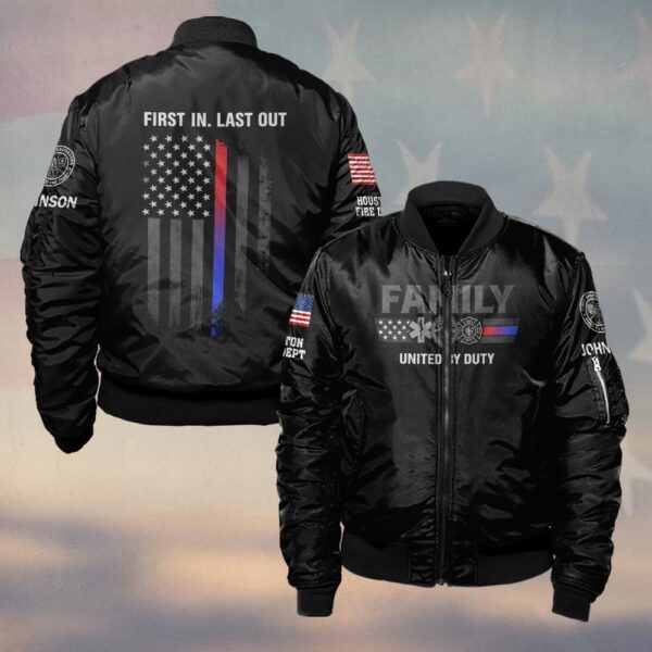 Custom Name & Department First Responder Family United By Duty #DQH0483 - Bomber Jacket
