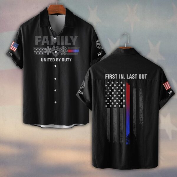 Custom Name & Department First Responder Family United By Duty #DQH0483 - Short Sleeve Button Shirt