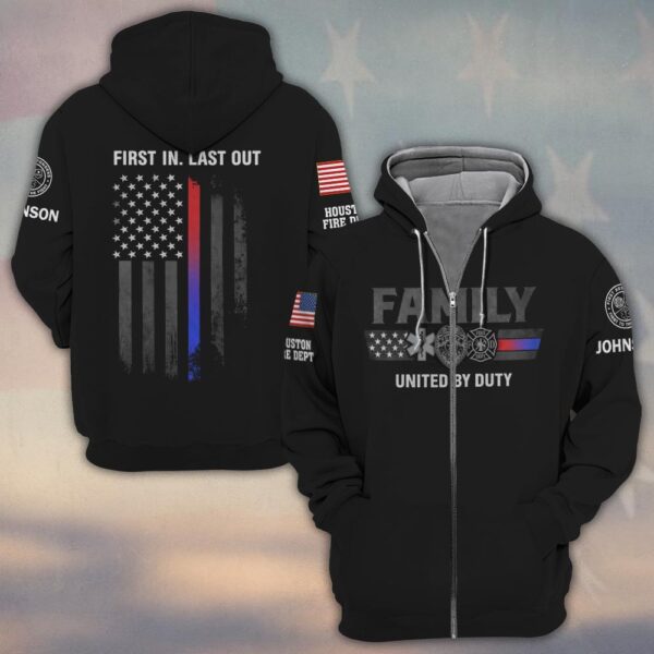 Custom Name & Department First Responder Family United By Duty #DQH0483 - Zip Hoodie