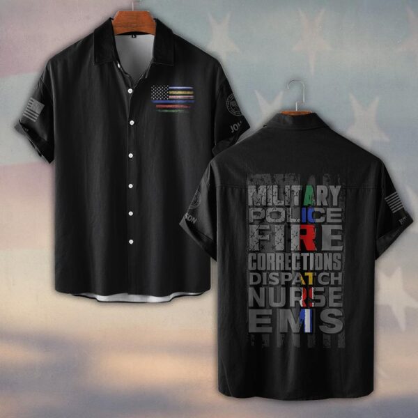 Custom Name & Department United in Service — Thin Line Edition First Responders #DQH0484 - Short Sleeve Button Shirt
