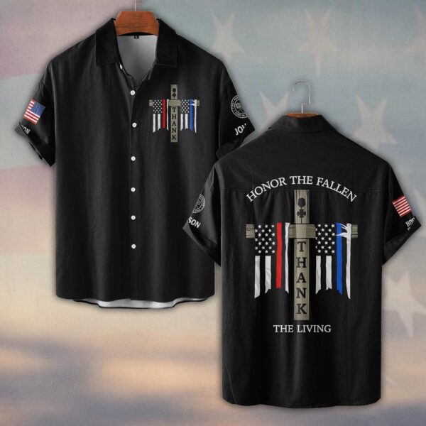 Custom Name & Department Honor The Fallen Thank The Living First Responders #DQH0486 - Short Sleeve Button Shirt