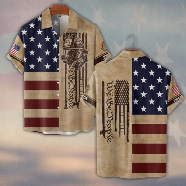 Custom Name & Department We The People America Firefighter #DQH0498 - Short Sleeve Button Shirt