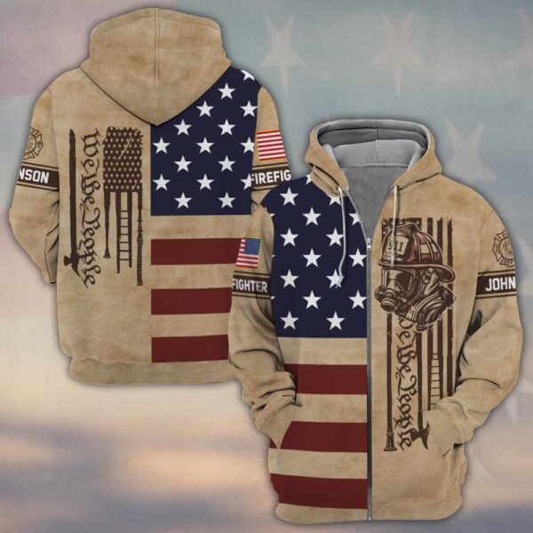 Custom Name & Department We The People America Firefighter #DQH0498 - Zip Hoodie