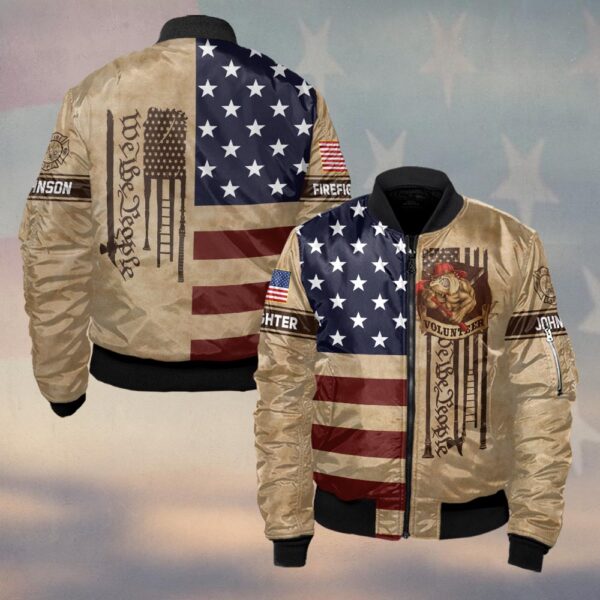 Custom Name & Department We The People America Volunteer Firefighter #DQH0499 - Bomber Jacket