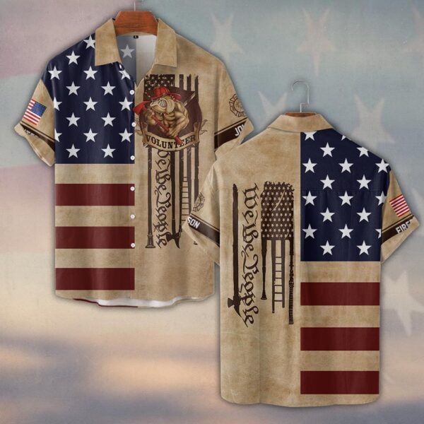 Custom Name & Department We The People America Volunteer Firefighter #DQH0499 - Short Sleeve Button Shirt