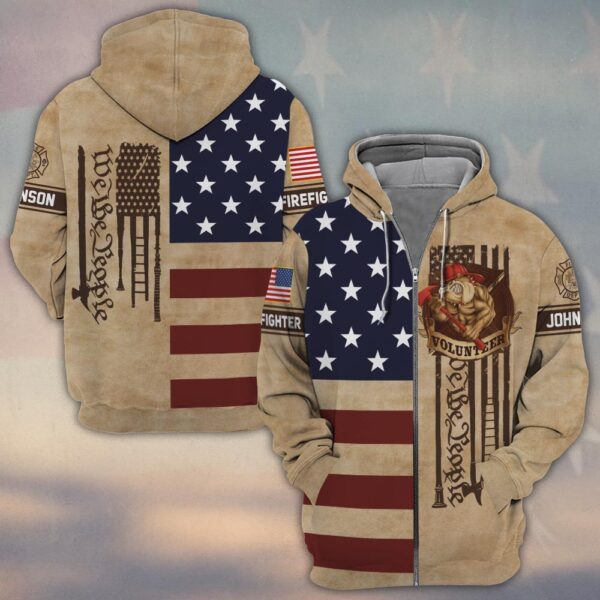 Custom Name & Department We The People America Volunteer Firefighter #DQH0499 - Zip Hoodie