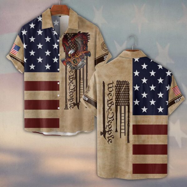 Custom Name & Department We The People American Made Eagle Firefighter #DQH0500 - Short Sleeve Button Shirt