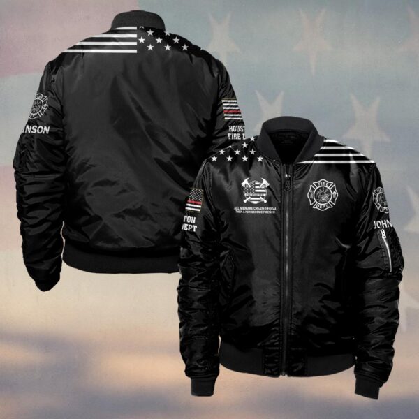 Custom Name & Department All Men Are Created Equal American Flag Edition #DQH0504 - Bomber Jacket