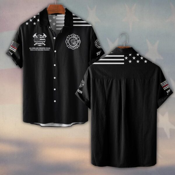 Custom Name & Department All Men Are Created Equal American Flag Edition #DQH0504 - Short Sleeve Button Shirt