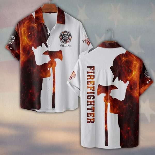 Custom Name & Department Kneel For The Fallen Firefighter #DQH0505 - Short Sleeve Button Shirt