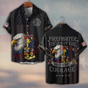 Custom Name & Department Firefighter Fueled by Fire – Driven by Courage #DQH0506 - Short Sleeve Button Shirt