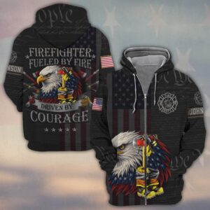 Custom Name & Department Firefighter Fueled by Fire – Driven by Courage #DQH0506 - Zip Hoodie