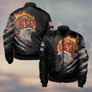 Custom Name & Department Firehouse Guardian Eagle Firefighters #DQH0510 - Bomber Jacket
