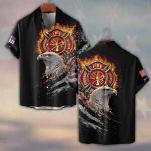 Custom Name & Department Firehouse Guardian Eagle Firefighters #DQH0510 - Short Sleeve Button Shirt