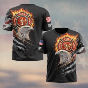 Custom Name & Department Firehouse Guardian Eagle Firefighters #DQH0510 - T-shirt
