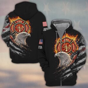 Custom Name & Department Firehouse Guardian Eagle Firefighters #DQH0510 - Zip Hoodie