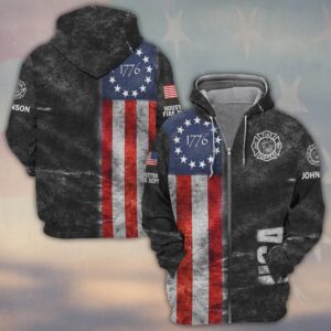 Custom Name & Department American Fire Heritage Firefighters #DQH0511 - Zip Hoodie