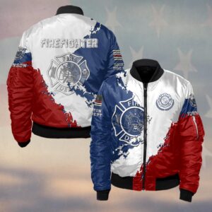 Custom Name & Department Firefighter Stars & Stripes Honor #DQH0513 - Bomber Jacket