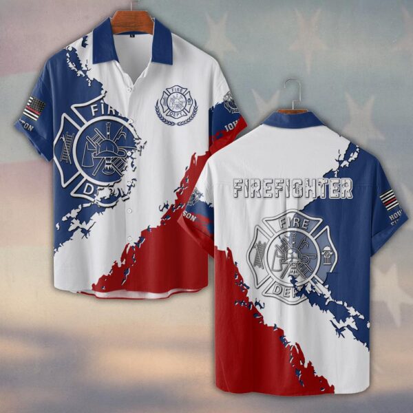 Custom Name & Department Firefighter Stars & Stripes Honor #DQH0513 - Short Sleeve Button Shirt