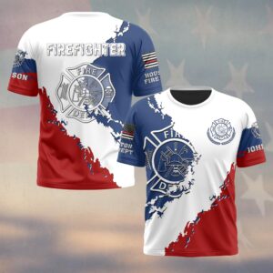 Custom Name & Department Firefighter Stars & Stripes Honor #DQH0513 - T-shirt